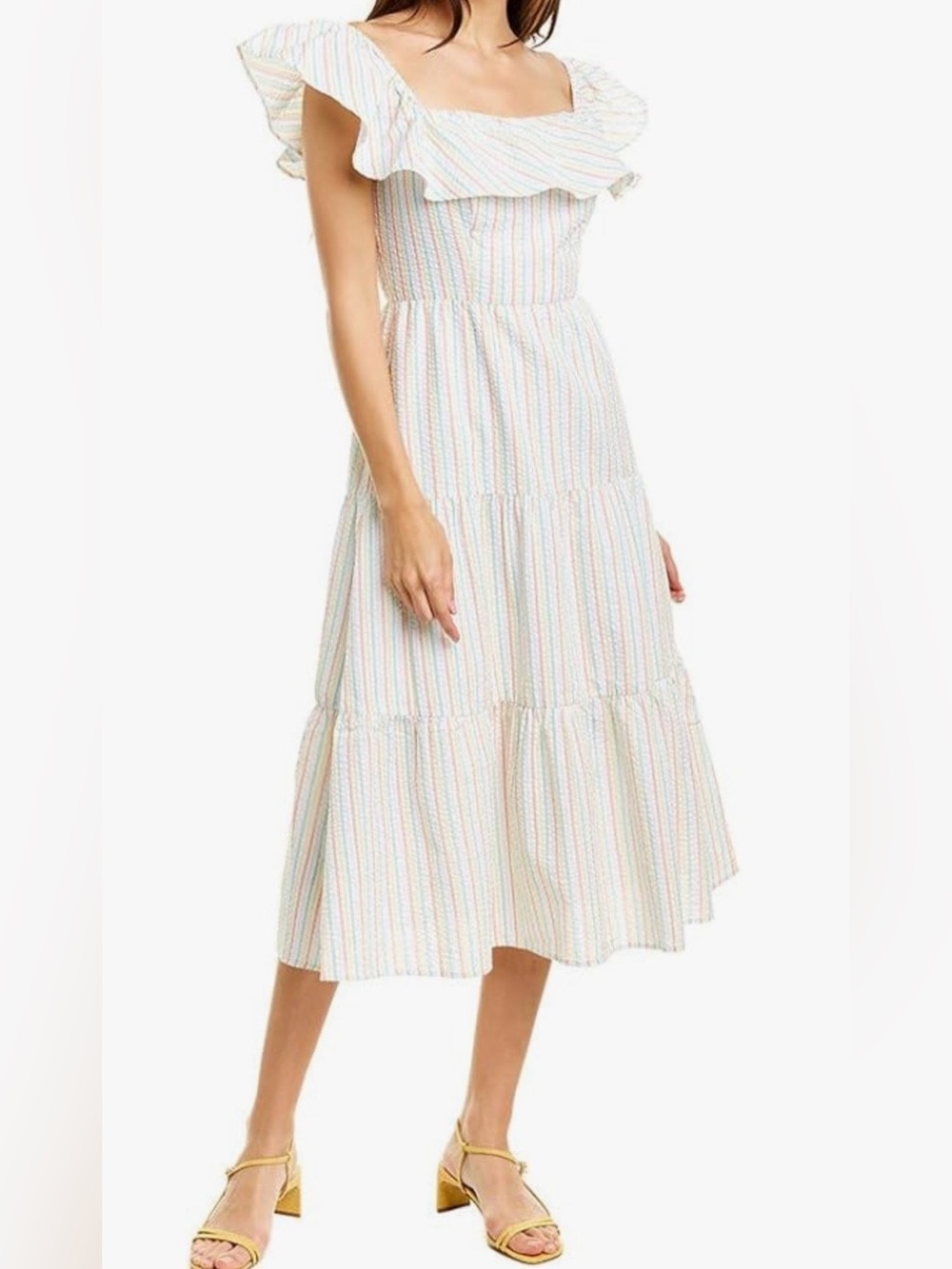 Ali & Jay Sunnylands Midi Dress – Striped Off-Shoulder Tiered Dress